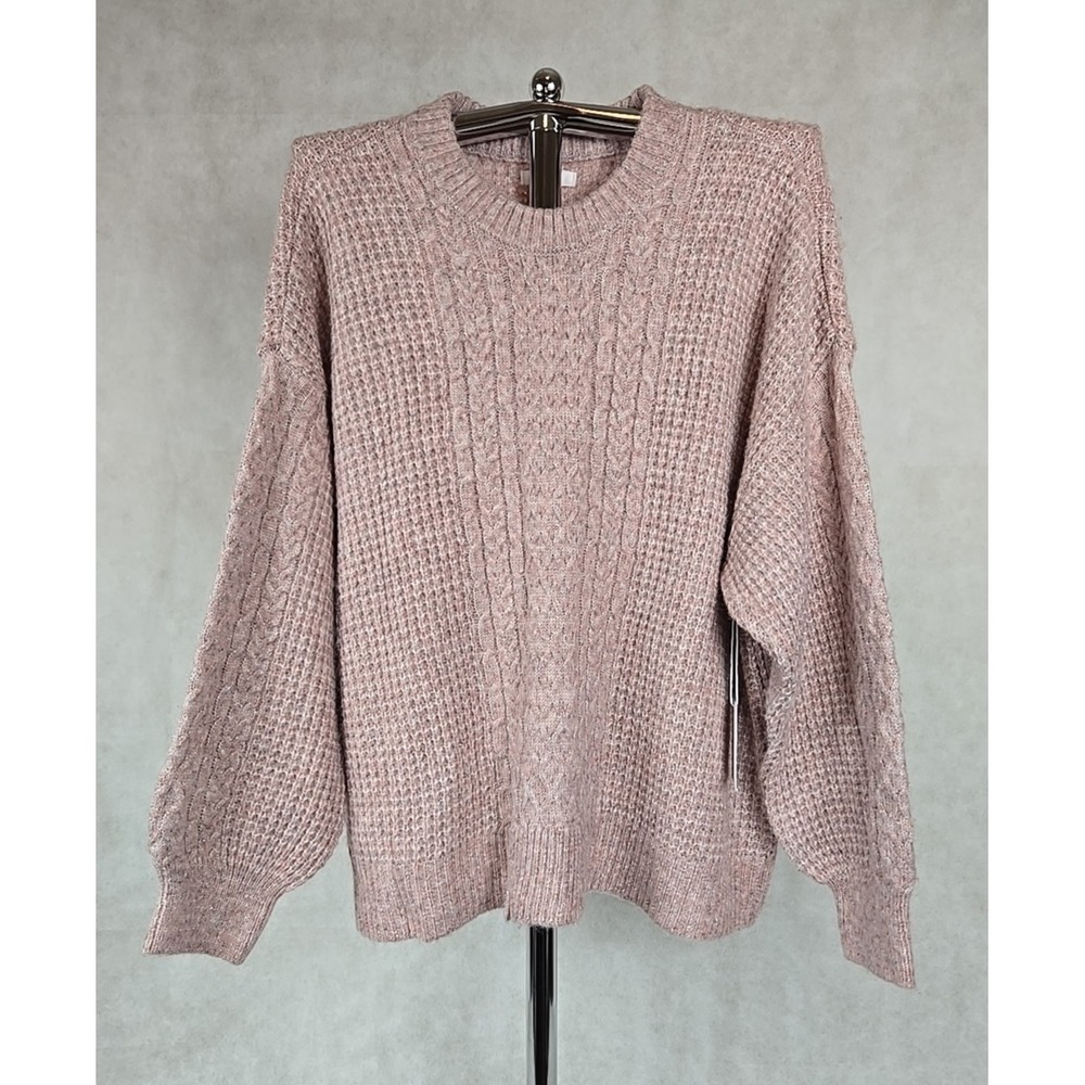 Lauren Conrad Cable Knit Sweater Top Womens Size XXL Long Sleeve Blush Pink‎ NWT